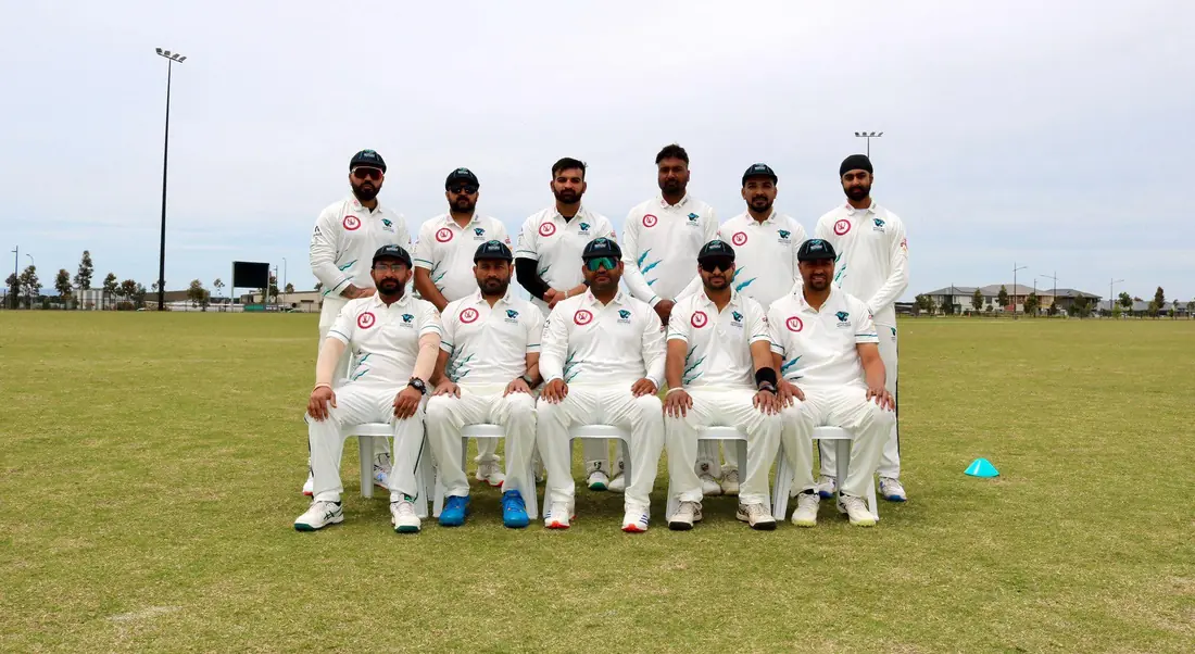 A Merrifield Panthers side in their whites at Merrifield Recreation Reserve